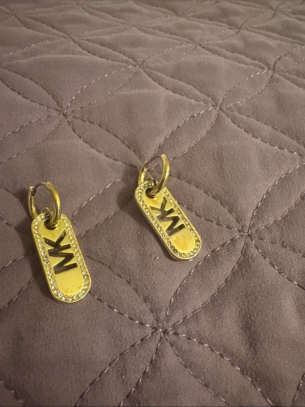 Michael Kors Gold Logo Tag Drop Earrings with Crystal Trim